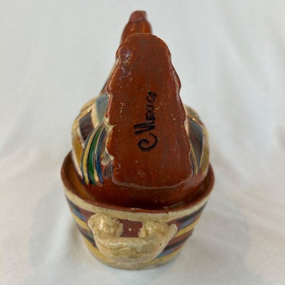 Vintage Hand-Painted Mexican Folk Art Ceramic Hen Covered Dish Tlaquepaque Oaxac - Picture 4 of 11